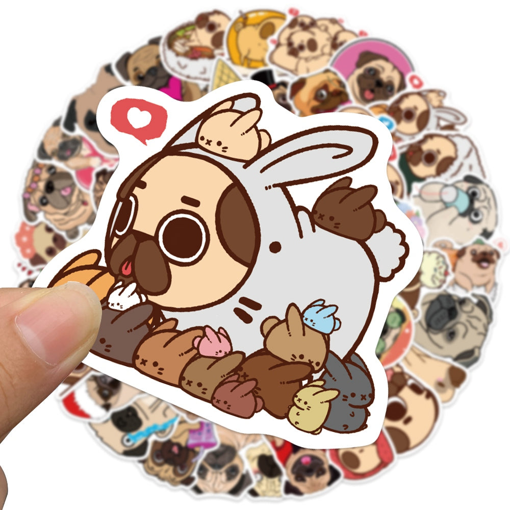 50pcs Pug Dog 2 Cute Animals Stickers