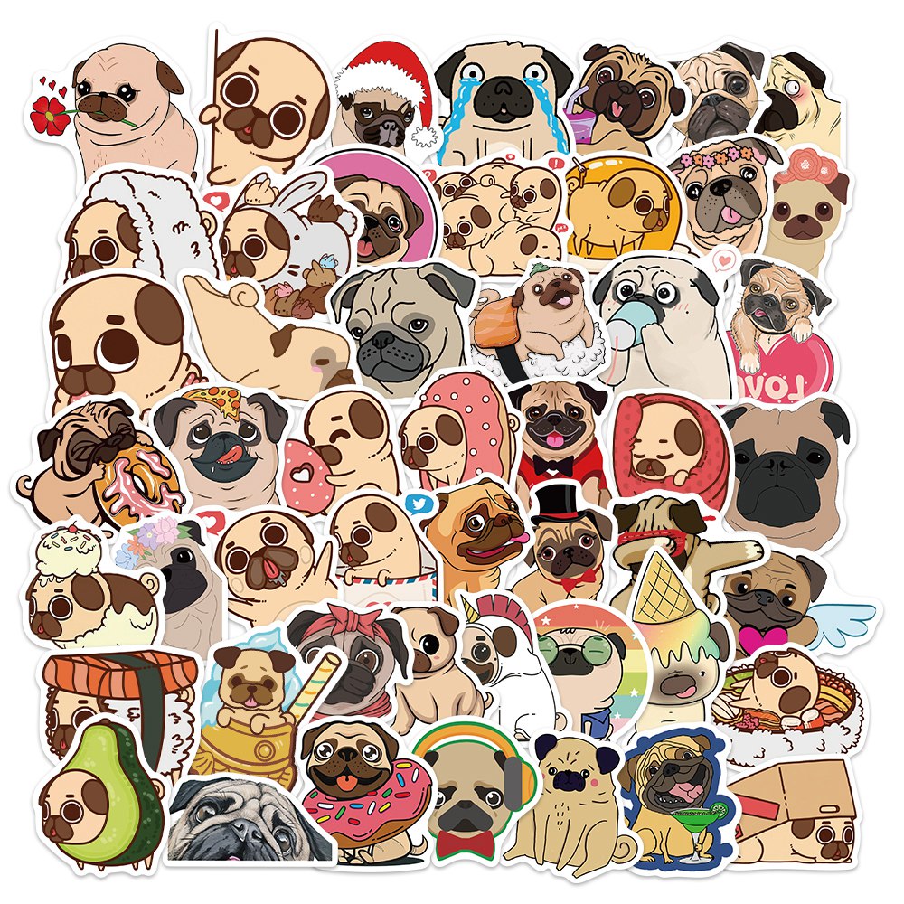 50pcs Pug Dog 2 Cute Animals Stickers