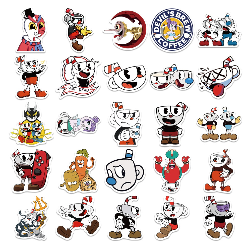 50pcs Cuphead 1 Running Shoot Jumping Game Stickers