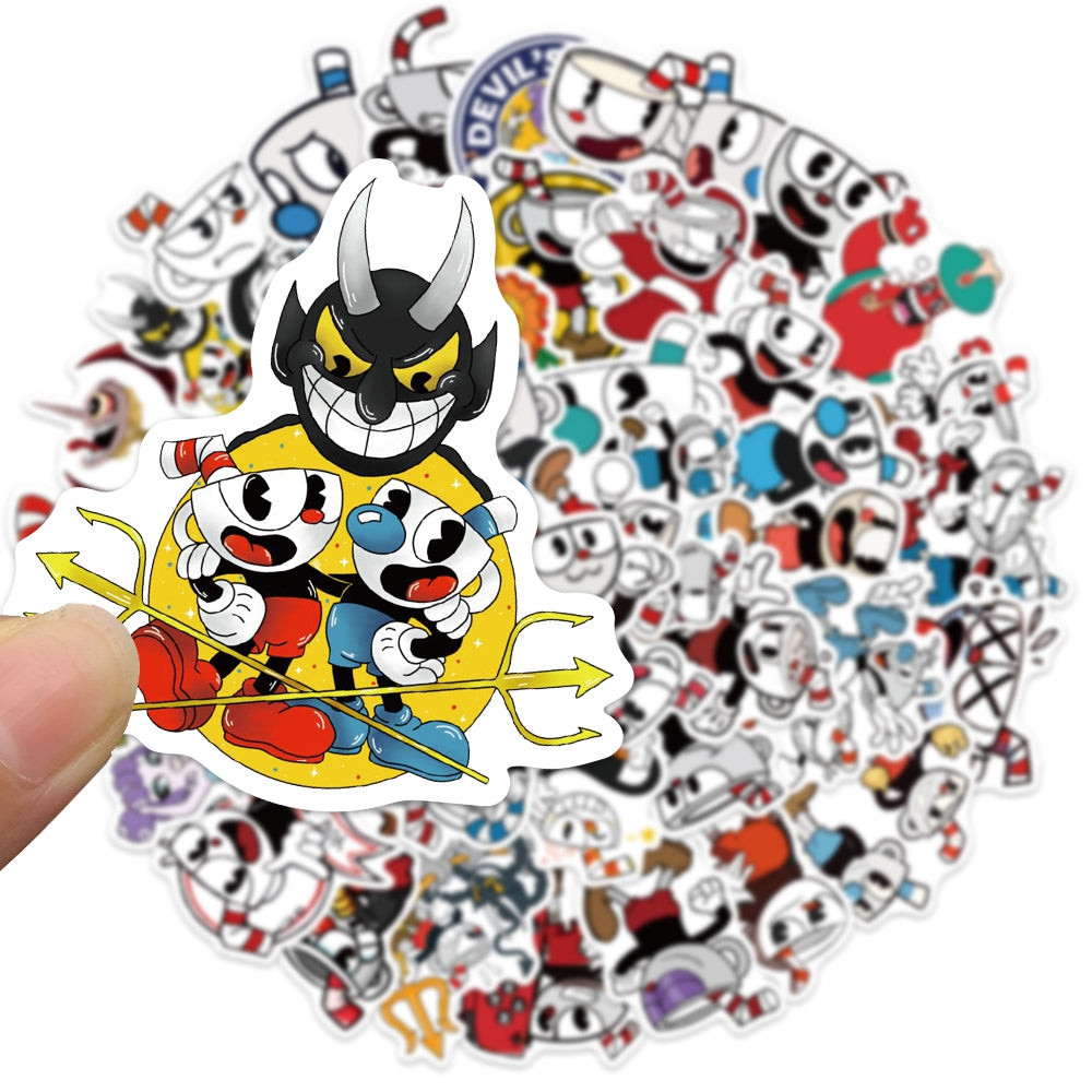 50pcs Cuphead 1 Running Shoot Jumping Game Stickers