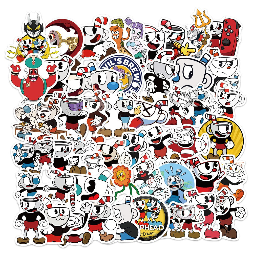 50pcs Cuphead 1 Running Shoot Jumping Game Stickers