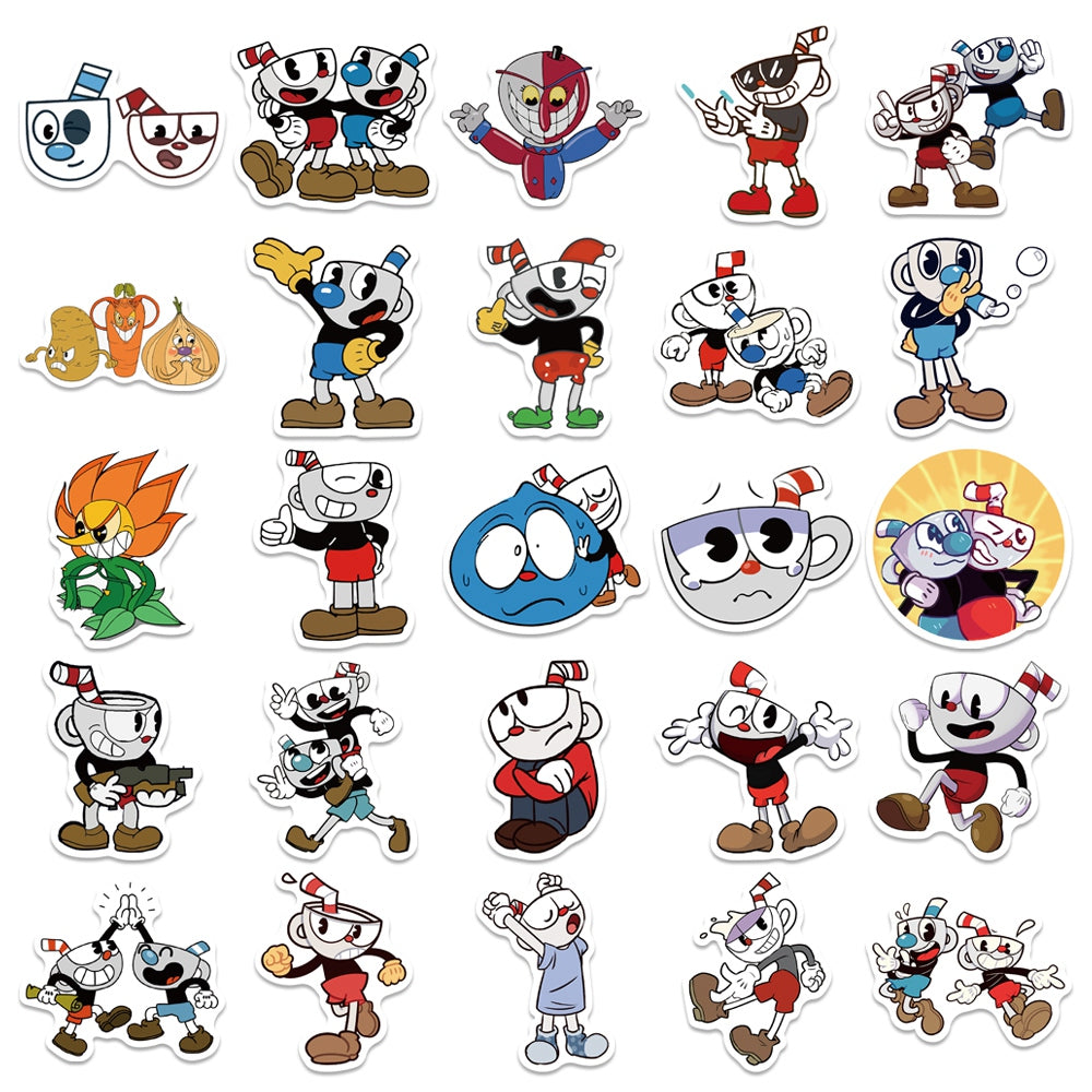 50pcs Cuphead 2 Running Shoot Jumping Game Stickers