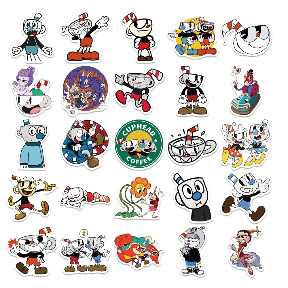 50pcs Cuphead 2 Running Shoot Jumping Game Stickers