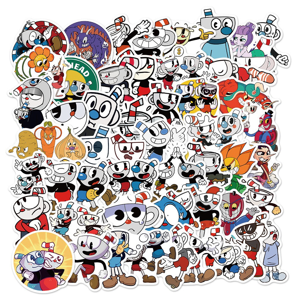 50pcs Cuphead 2 Running Shoot Jumping Game Stickers