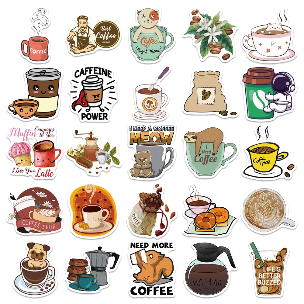 50pcs Coffee Caffeine Power Stickers