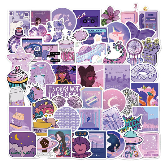 50pcs Purple INS Style Cartoon Girl Stickers