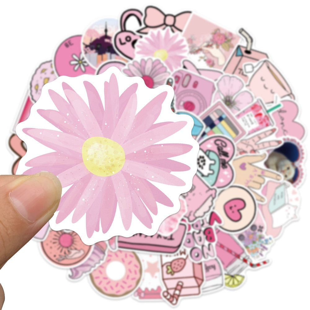 50pcs Pink INS 4 Food Milk Flower Stickers