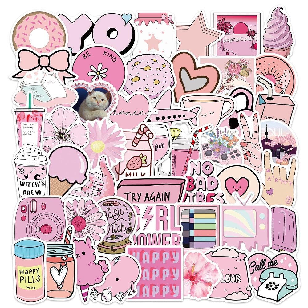 50pcs Pink INS 4 Food Milk Flower Stickers