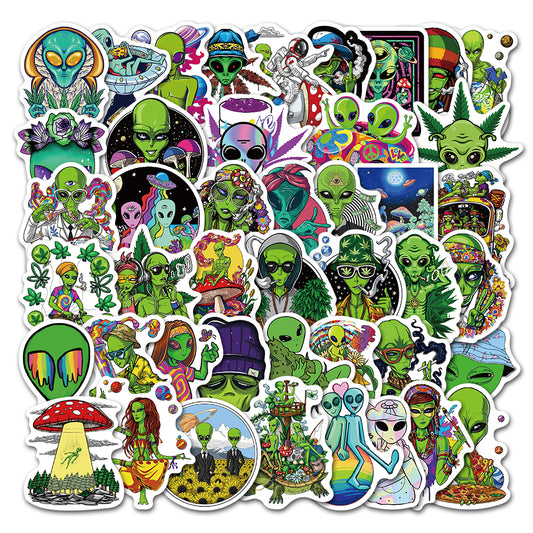 50pcs Psychedelic Trippy Style Alien Stickers