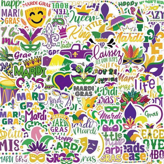 50pcs Carnival Happy Mardi Gras Yell Stickers