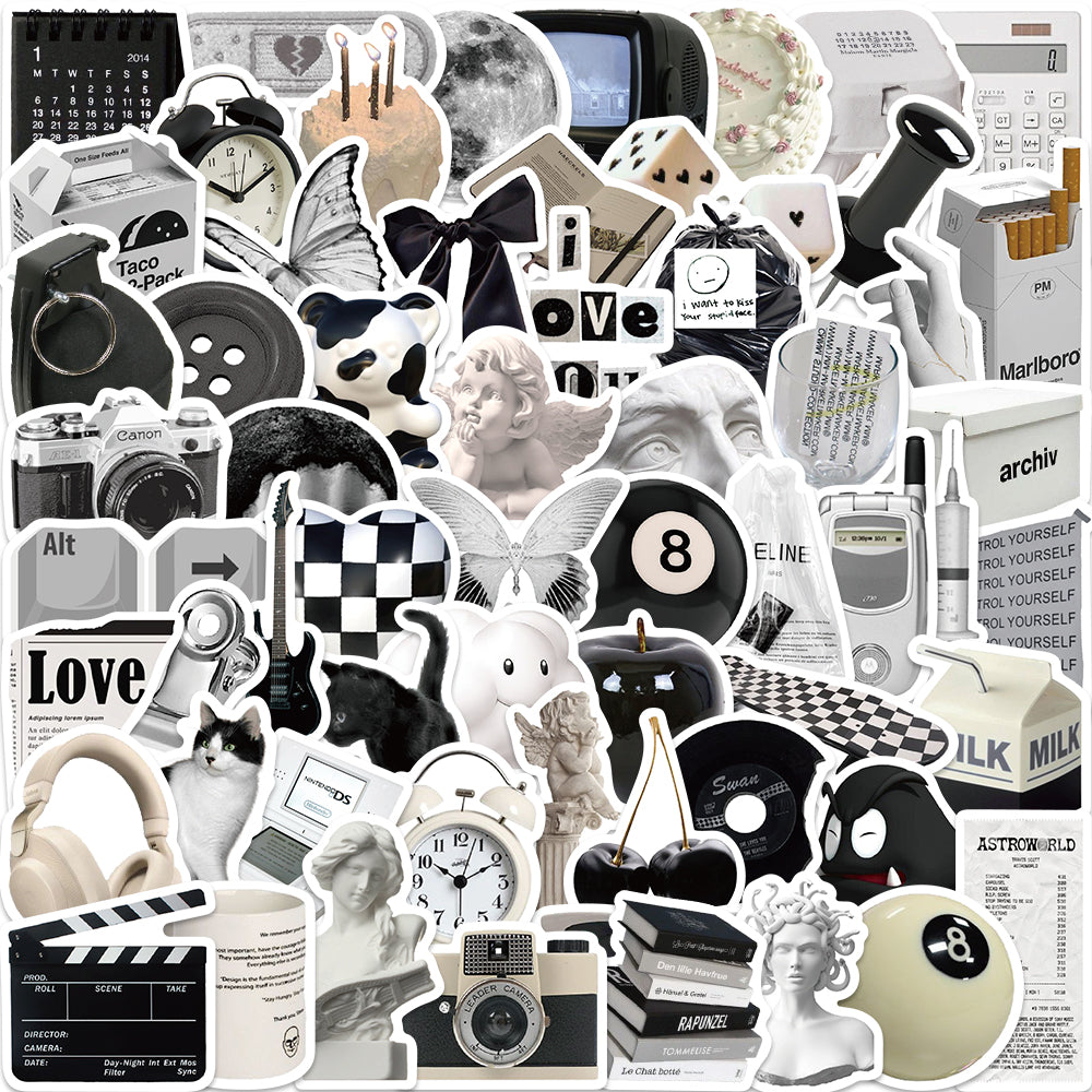 61pcs Simple Black White Stickers