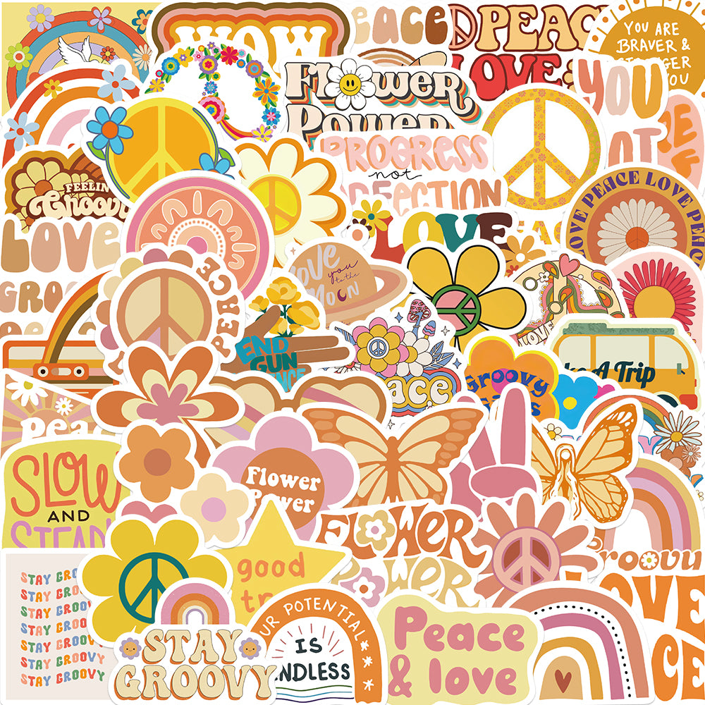 50pcs Groovy Boho Hippie Stickers