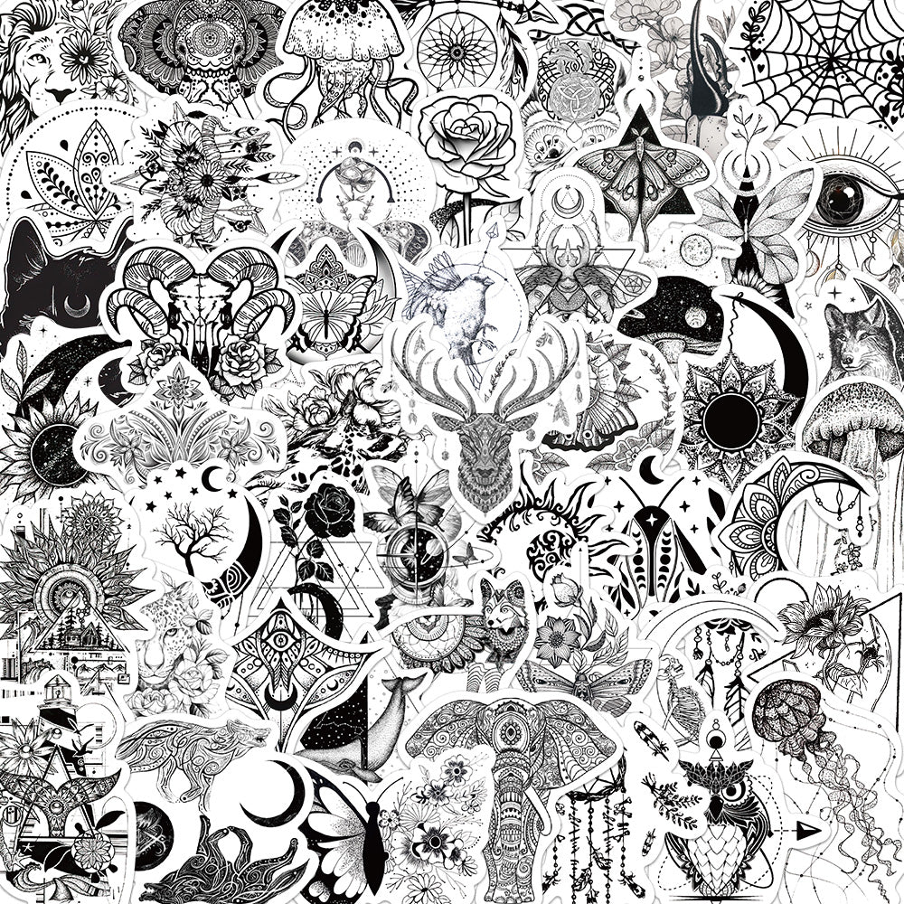 50pcs Black White Doodle Art Stickers – AU Sticker World