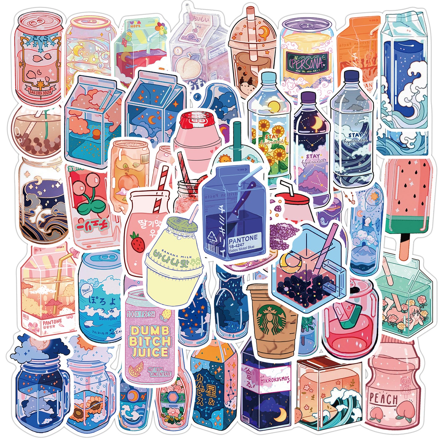 50pcs INS Drink Milk Tea Stickers