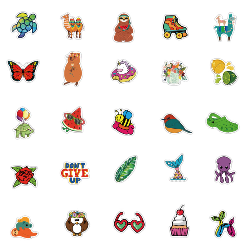 50pcs Kids Cartoon Graffiti Animals Flowers Stickers