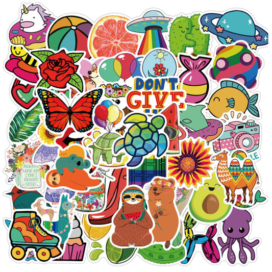 50pcs Kids Cartoon Graffiti Animals Flowers Stickers