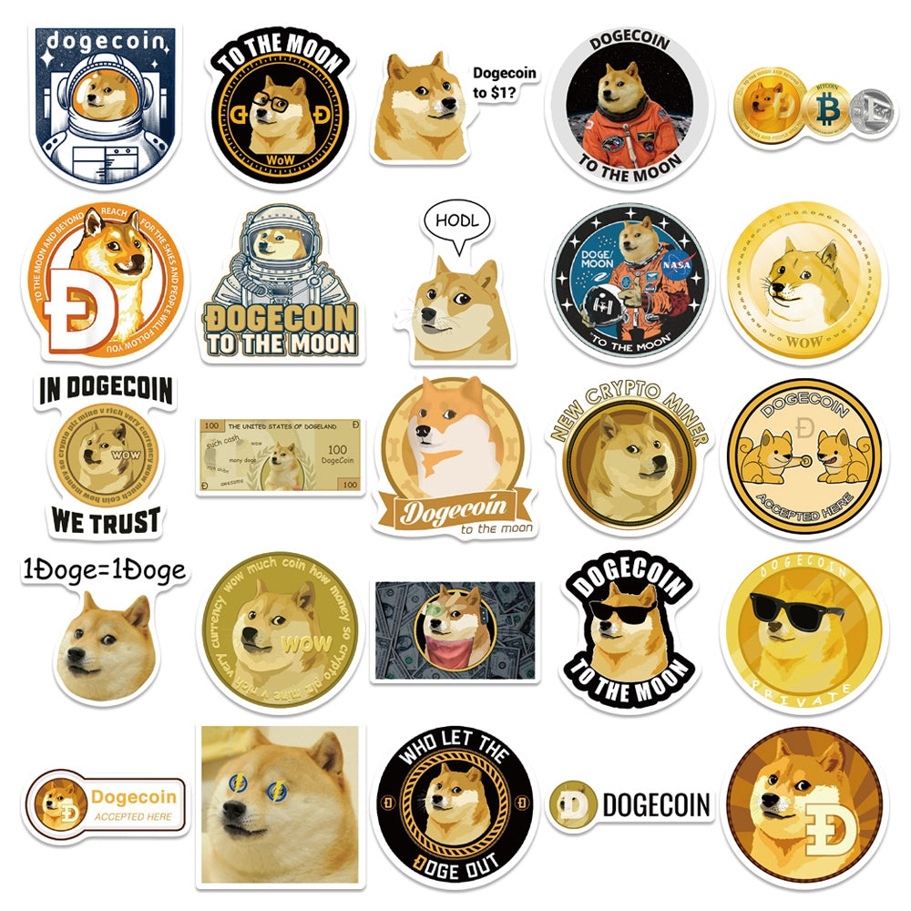 50pcs Dogecoin Cartoon Dogs Memes Stickers