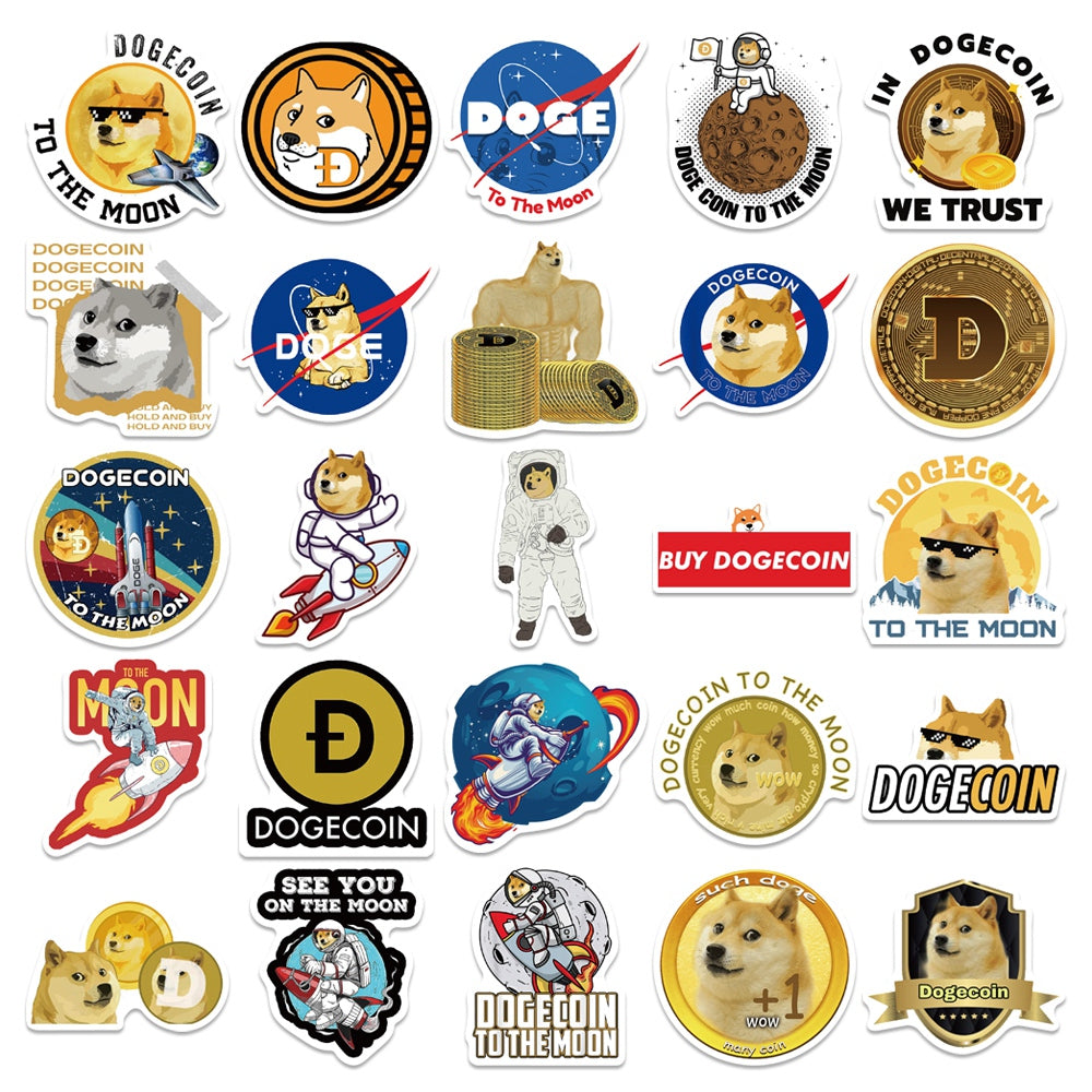 50pcs Dogecoin Cartoon Dogs Memes Stickers