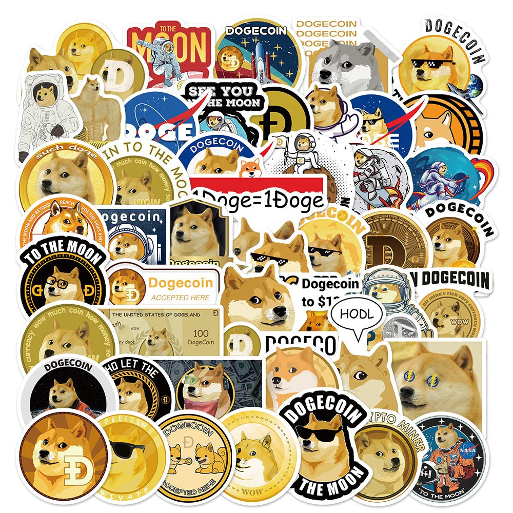 50pcs Dogecoin Cartoon Dogs Memes Stickers