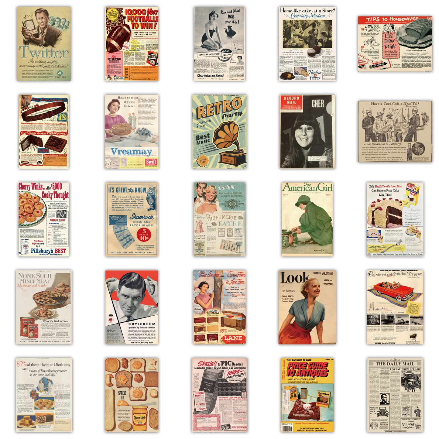 50pcs Vintage Retro Posters Magazine Newspaper Stickers