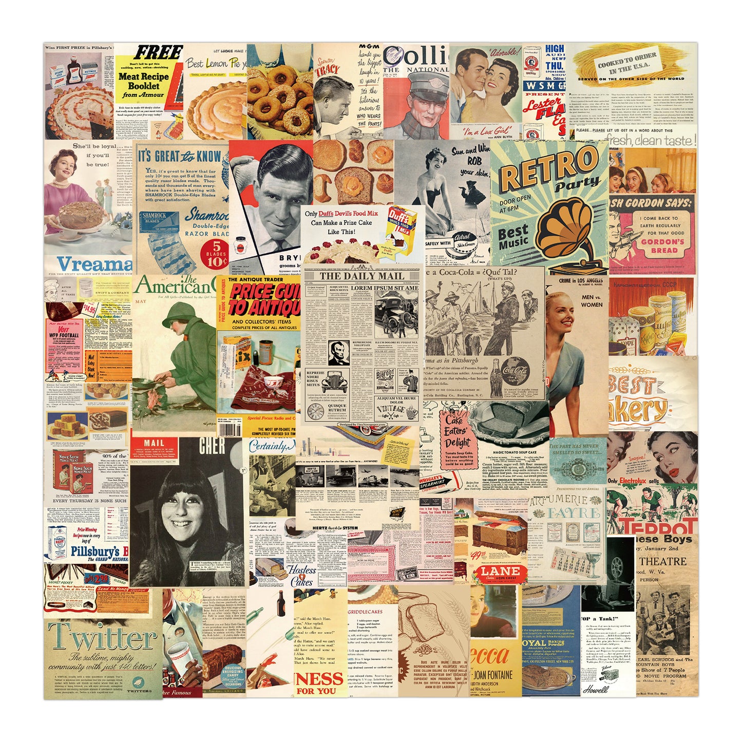 50pcs Vintage Retro Posters Magazine Newspaper Stickers