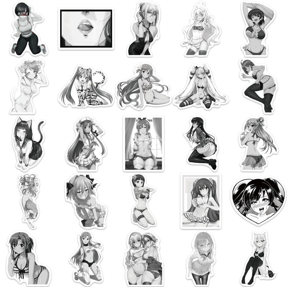 50pcs Black&White Anime Girl 1 Stickers