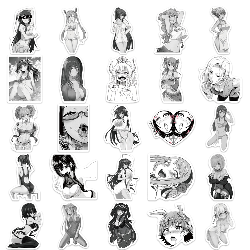50pcs Black & White Anime Girl 2 Stickers