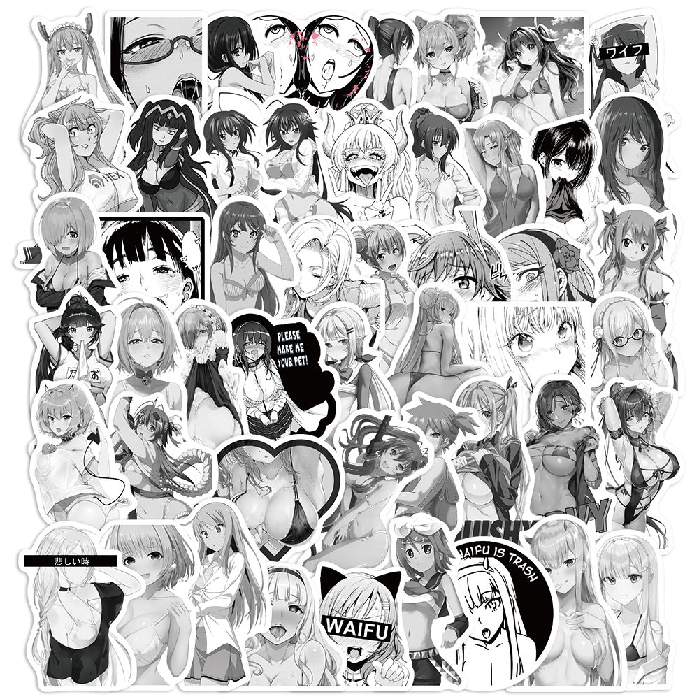 50pcs Black & White Anime Girl 2 Stickers